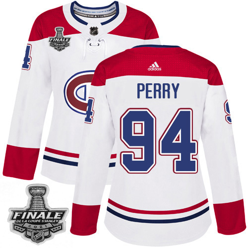 Adidas Montreal Canadiens #94 Corey Perry White Road Authentic Women's 2021 Stanley Cup Final Patch Jersey Womens