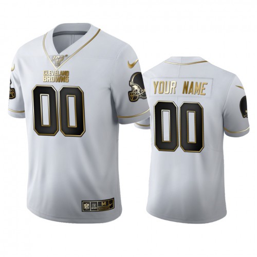 Cleveland Browns Custom Men's White Golden Edition Vapor Limited 100 Jersey