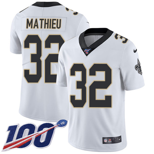 Saints #32 Tyrann Mathieu White Men's Stitched 100th Season Vapor Limited Jersey