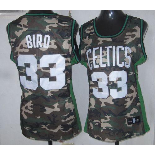 Boston Celtics #33 Larry Bird Camo Stealth Collection Womens Stitched Jersey Womens