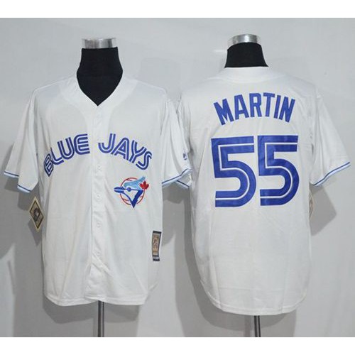 Toronto Blue Jays #55 Russell Martin White Cooperstown Throwback Stitched Jersey Men's