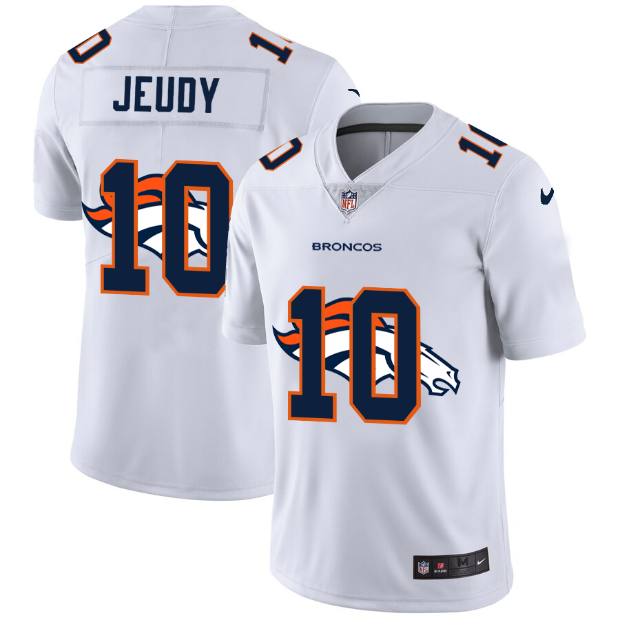 Denver Broncos #10 Jerry Jeudy White Men's Team Logo Dual Overlap Limited Jersey