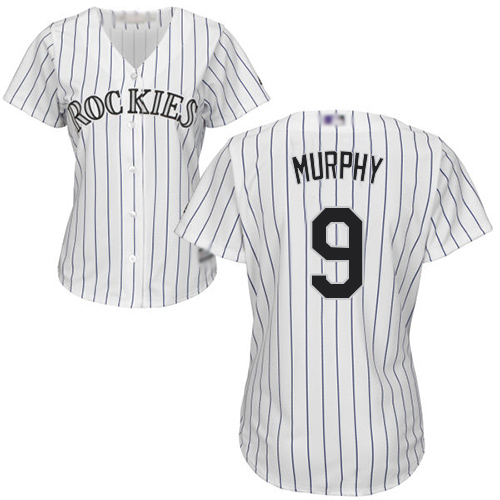 Colorado Rockies #9 Daniel Murphy White Strip Home Women's Stitched Jersey Womens