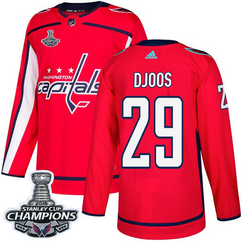 Adidas Washington Capitals #29 Christian Djoos Red Home Authentic Stanley Cup Final Champions Stitched Jersey Men's