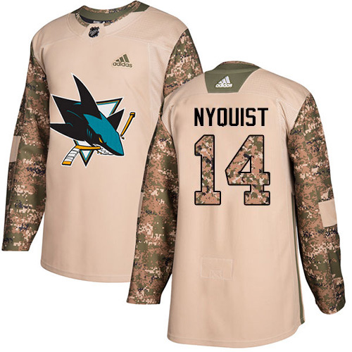 Adidas San Jose Sharks #14 Gustav Nyquist Camo Authentic 2017 Veterans Day Stitched Jersey Men's