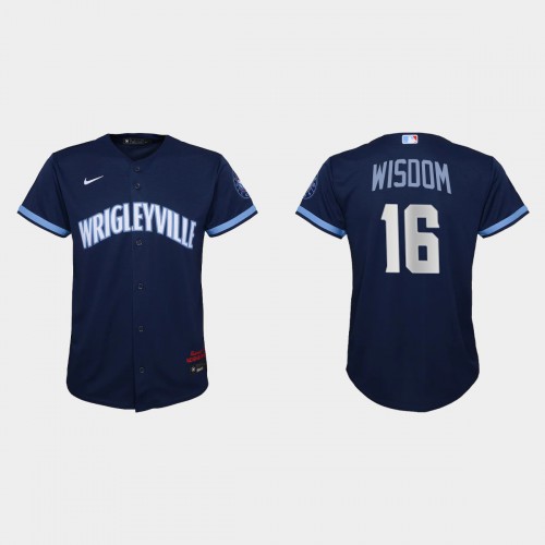 Chicago Chicago Cubs #16 Patrick Wisdom Youth 2021 City Connect Navy Jersey Youth