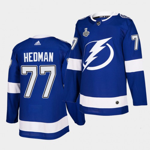 Adidas Tampa Bay Lightning #77 Victor Hedman Blue Home Authentic 2021 Stanley Cup Final Patch Jersey Men's