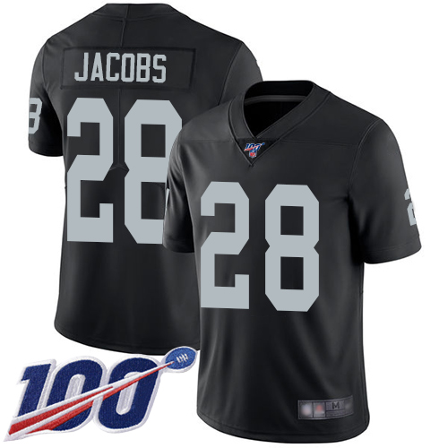 Raiders #28 Josh Jacobs Black Team Color Men's Stitched 100th Season Vapor Limited Jersey