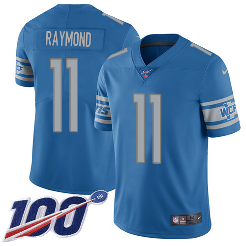 Lions #11 Kalif Raymond Blue Team Color Men's Stitched 100th Season Vapor Untouchable Limited Jersey