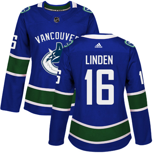 Adidas Vancouver Canucks #16 Trevor Linden Blue Home Authentic Women's Stitched Jersey Womens