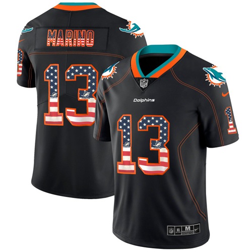 Dolphins #13 Dan Marino Black Men's Stitched Limited Rush USA Flag Jersey