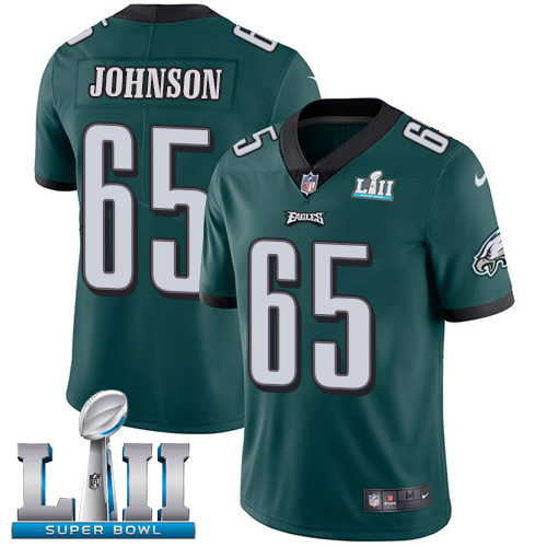 Philadelphia Eagles #65 Lane Johnson Midnight Green Team Color Super Bowl LII Men's Stitched Vapor Untouchable Limited Jersey Men's