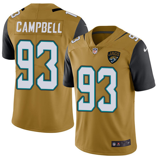 Jacksonville Jaguars #93 Calais Campbell Gold Men's Stitched Limited Rush Jersey Men's