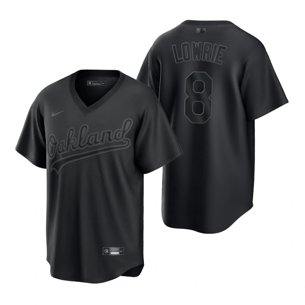 Oakland Athletics #8 Jed Lowrie Men's Black Pitch Black Fashion Jersey