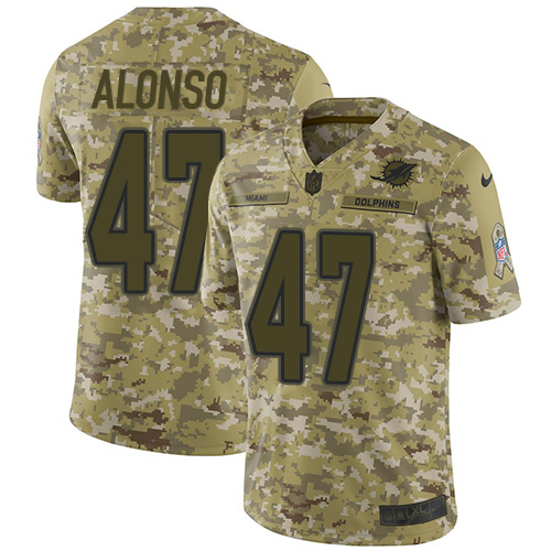 Miami Dolphins #47 Kiko Alonso Camo Youth Stitched Limited 2018 Salute to Service Jersey Youth
