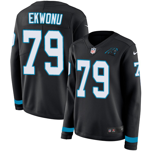 Panthers #79 Ikem Ekwonu Black Team Color Women's Stitched Limited Therma Long Sleeve Jersey