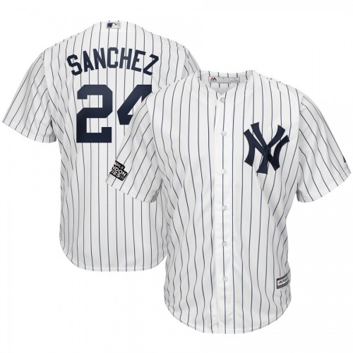 New York New York Yankees #24 Gary Sanchez Majestic 2019 London Series Cool Base Player Jersey White Navy Men's