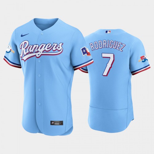 Texas Texas Rangers #7 Ivan Rodriguez Authentic 50th Anniversary Men's Alternate Jersey - Light Blue Men's