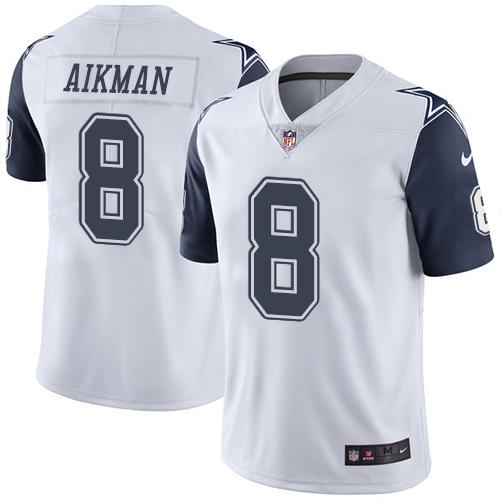 Dallas Cowboys #8 Troy Aikman White Men's Stitched Limited Rush Jersey Men's