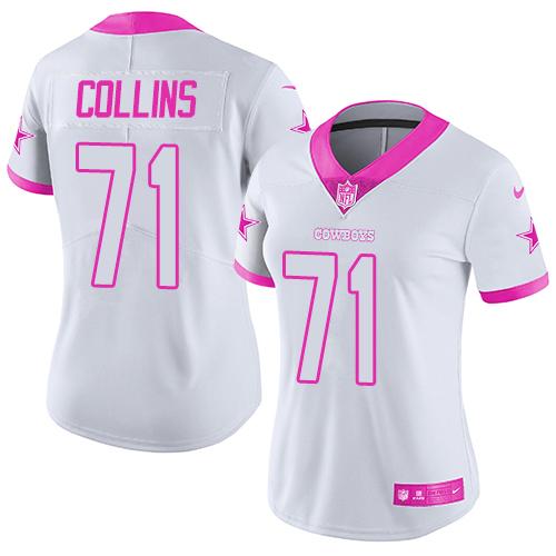Dallas Cowboys #71 La'el Collins White/Pink Women's Stitched Limited Rush Fashion Jersey Womens