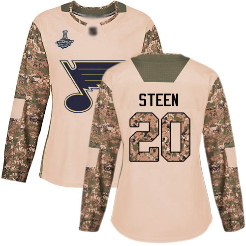 Adidas St. Louis Blues #20 Alexander Steen Camo Authentic 2017 Veterans Day Stanley Cup Champions Women's Stitched Jersey Womens