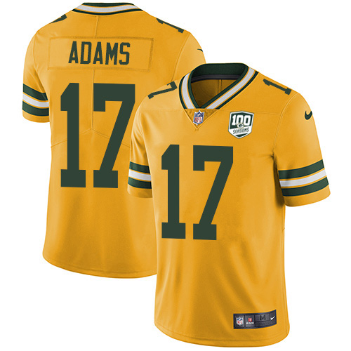 Packers #17 Davante Adams Yellow Men's 100th Season Stitched Limited Rush Jersey