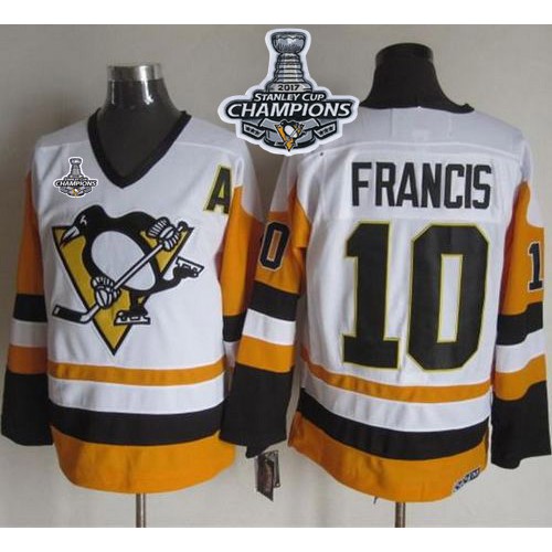 Pittsburgh Penguins #10 Ron Francis White/Black CCM Throwback 2017 Stanley Cup Finals Champions Stitched Jersey Men's