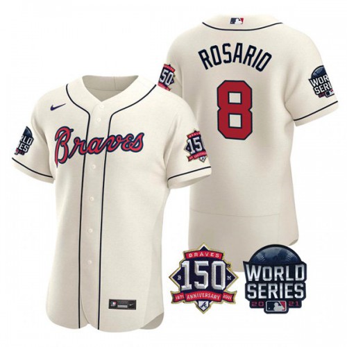 Atlanta Atlanta Braves #8 Eddie Rosario Men's 150th Anniversary 2021 World Series Authentic Jersey - Cream Men's