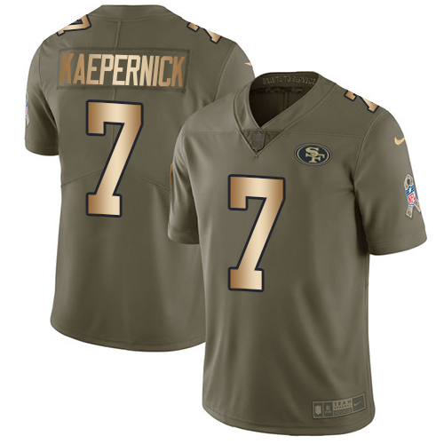 San Francisco 49ers #7 Colin Kaepernick Olive/Gold Youth Stitched Limited 2017 Salute to Service Jersey Youth