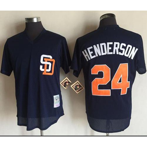Mitchell And Ness 1996 San Diego Padres #24 Rickey Henderson Navy Blue Throwback Stitched Jersey Men's