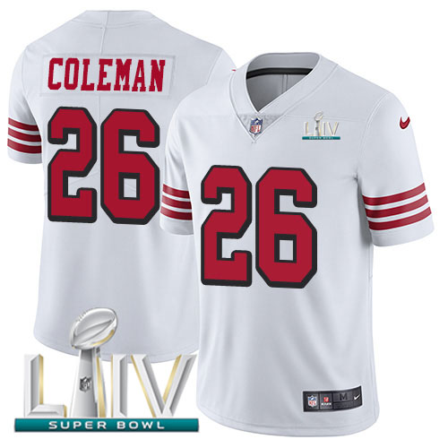 San Francisco 49ers #26 Tevin Coleman White Super Bowl LIV 2020 Rush Youth Stitched Vapor Untouchable Limited Jersey Youth