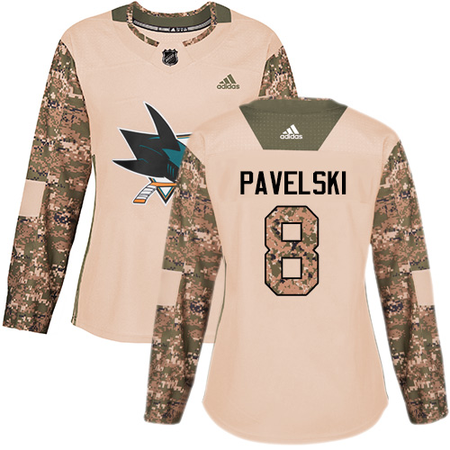 Adidas San Jose Sharks #8 Joe Pavelski Camo Authentic 2017 Veterans Day Women's Stitched Jersey Womens