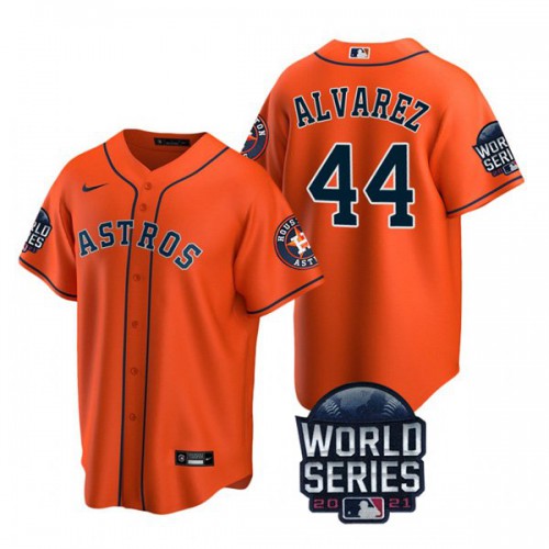 Houston Houston Astros #44 Yordan Alvarez Men's 150th Anniversary 2021 World Series Game Jersey - Orange Men's