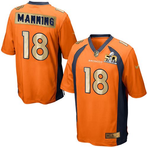 Broncos #18 Peyton Manning Orange Team Color Men's Stitched Game Super Bowl 50 Collection Jersey