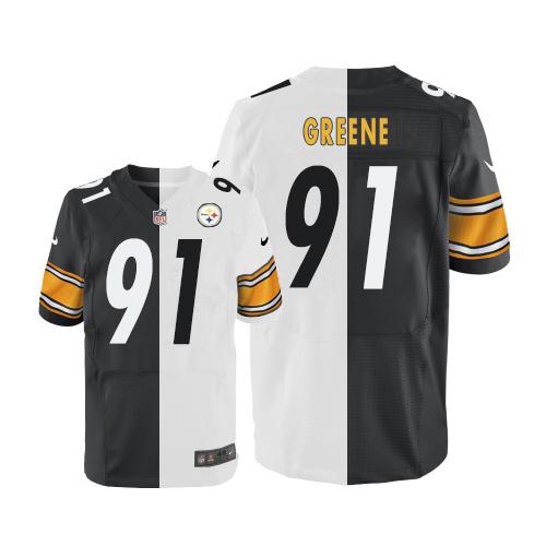 Pittsburgh Steelers #91 Kevin Greene White/Black Men's Stitched Elite Split Jersey Men's