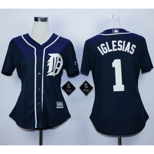 Detroit Tigers #1 Jose Iglesias Navy Blue Fashion Women's Stitched Jersey Womens
