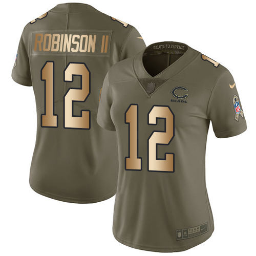 Chicago Bears #12 Allen Robinson II Olive/Gold Women's Stitched Limited 2017 Salute to Service Jersey Womens