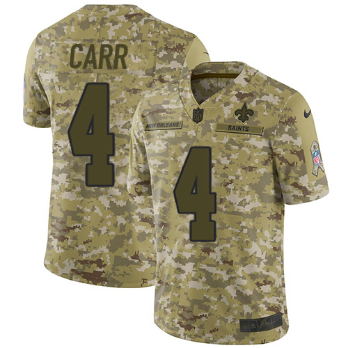 Saints #4 Derek Carr Camo Youth Stitched Limited 2018 Salute To Service Jersey