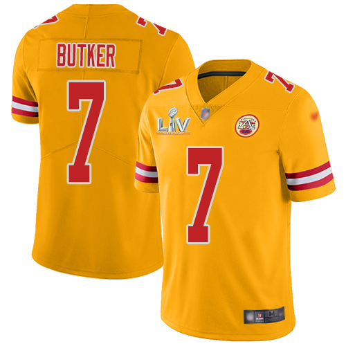 Chiefs #7 Harrison Butker Gold Youth Super Bowl LV Bound Stitched Limited Inverted Legend Jersey