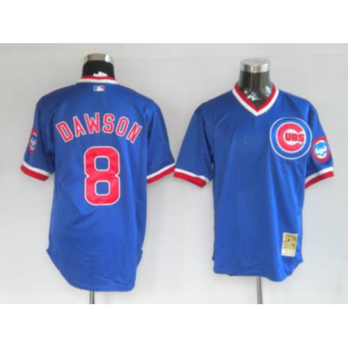 Mitchell and Ness 1987 Chicago Cubs #8 Andre Dawson Stitched Blue Throwback Jersey Men's