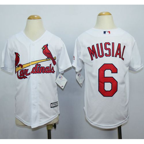St.Louis Cardinals #6 Stan Musial White Cool Base Stitched Youth Jersey Youth