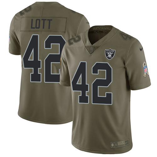 Las Vegas Raiders #42 Ronnie Lott Olive Men's Stitched Limited 2017 Salute To Service Jersey Men's