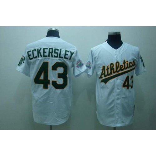 Mitchell and Ness Oakland Athletics #43 Dennis Eckersley Stitched White Throwback Jersey Men's