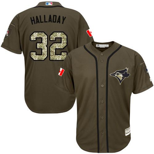 Toronto Blue Jays #32 Roy Halladay Green Salute to Service Stitched Jersey Men's