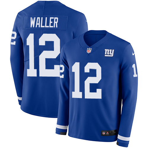 Giants #12 Darren Waller Royal Blue Team Color Men's Stitched Limited Therma Long Sleeve Jersey