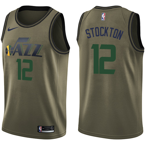 Utah Jazz #12 John Stockton Green Salute to Service Youth Swingman Jersey Youth