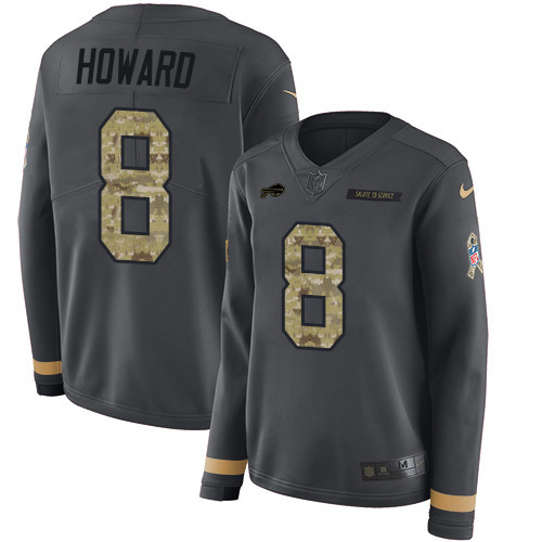 Buffalo Bills #8 O. J. Howard Anthracite Salute to Service Women's Stitched Limited Therma Long Sleeve Jersey Womens