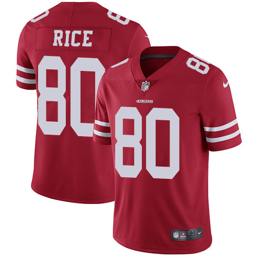 49ers #80 Jerry Rice Red Team Color Youth Stitched Vapor Untouchable Limited Jersey