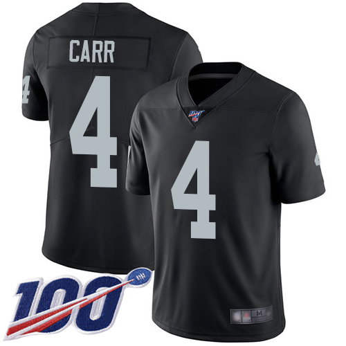 Raiders #4 Derek Carr Black Team Color Youth Stitched 100th Season Vapor Limited Jersey