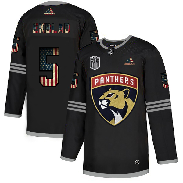 Florida Panthers #5 Aaron Ekblad Adidas Black 2023 Stanley Cup Final Patch USA Flag Limited Youth Jersey